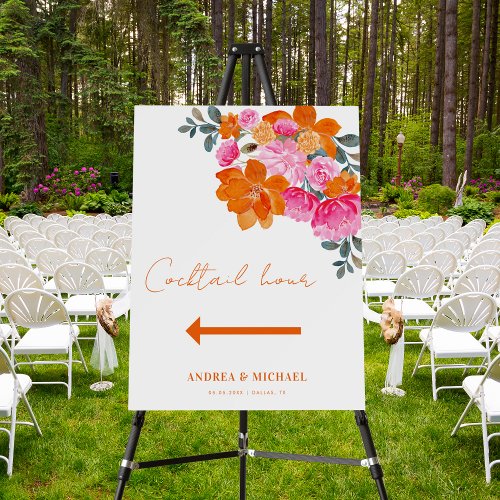 Pink  Orange Cocktail Hour Direction Wedding Sign