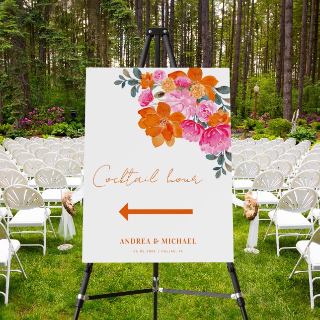 Pink & Orange Cocktail Hour Direction Wedding Sign (Creator Uploaded)