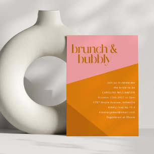 Pink Orange Color Block Bridal Shower Brunch Invitation