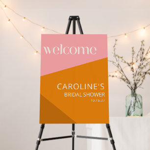 Pink Orange Color Block Bridal Shower Welcome Sign