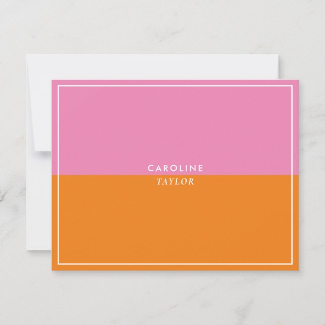 Pink Orange Color Block Girly Note Card (Front)