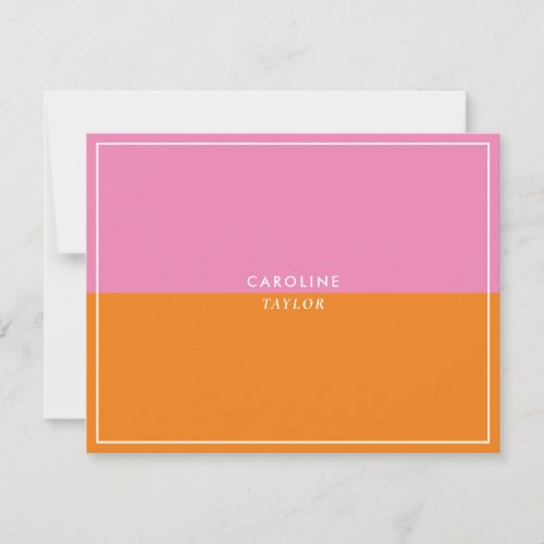 Pink Orange Color Block Girly Note Card