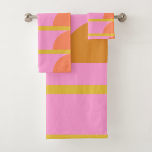 Pink Orange Colorblock Geometric Modern Pattern Bath Towel Set