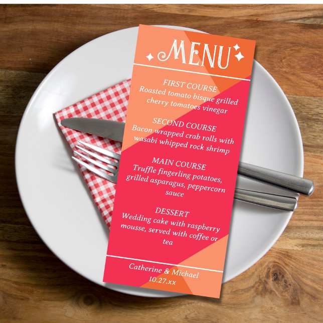 Pink & Orange Colorful Retro Geometric Wedding Menu (Creator Uploaded)