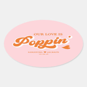 Pink Orange Colorful Wedding Popcorn Favor Oval Sticker
