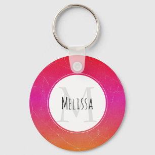 Pink & Orange Cool Gradient Abstract Art Monogram Keychain