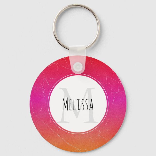 Pink & Orange Cool Gradient Abstract Art Monogram Keychain (Front)