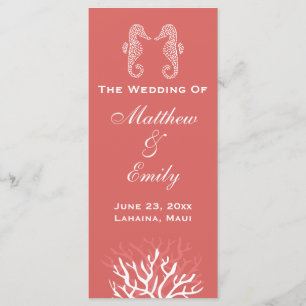 Pink Orange Coral Reef Seahorse Wedding Program