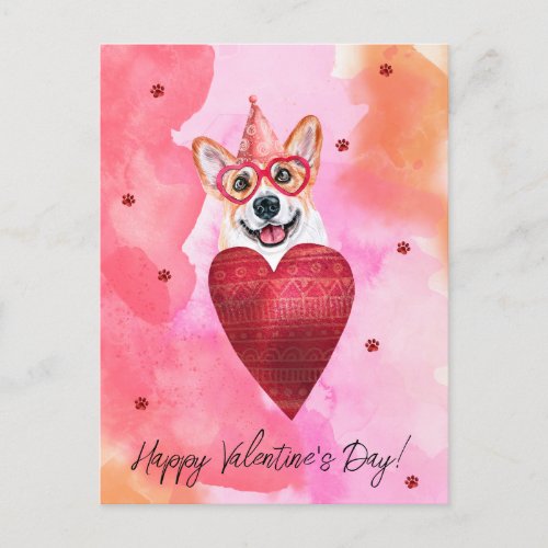 Pink Orange Corgi Valentines Day Gift Dog Holiday Postcard