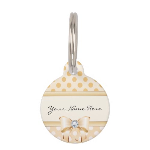 Pink Orange  Cream Polka Dots with Diamond Bow Pet Tag