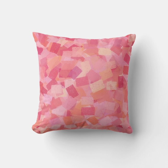 Pink Orange Cubism Abstract Pattern Throw Pillow (Front)