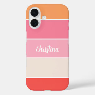 pink orange Custom Summer Color Block Stripes iPhone 16 Case