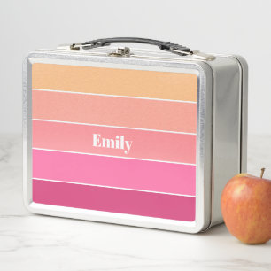 Pink Orange Custom Summer Color Block Stripes Metal Lunch Box