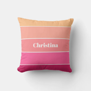 Pink Orange Custom Summer Color Block Stripes Throw Pillow