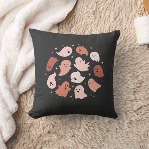 Pink Orange Cute Ghost Halloween Throw Pillow