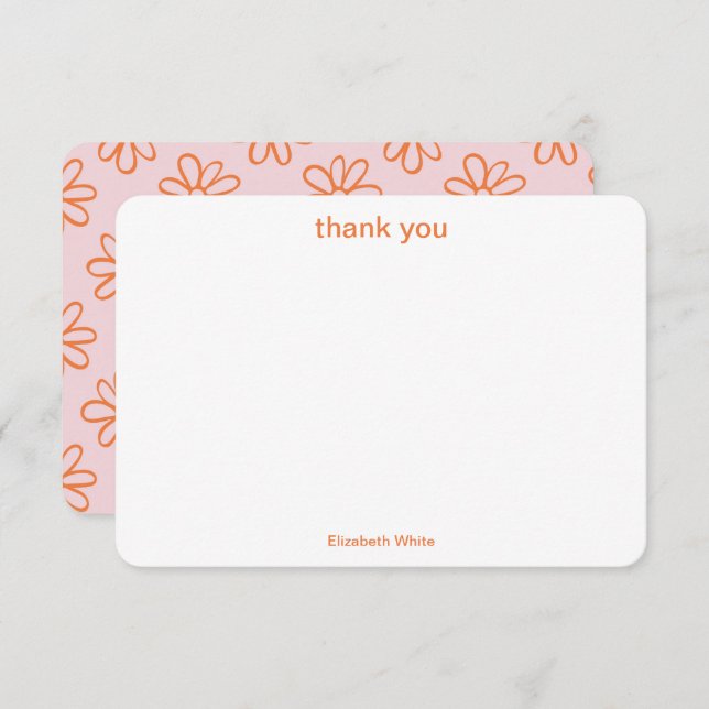 Pink Orange Cute Girly Retro Minimalist Trendy  Thank You Card (Front/Back)