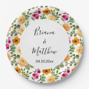 Pink Orange Cute Summer Floral Paper Plates