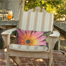Pink Orange Daisy Floral Lumbar Patio pillow