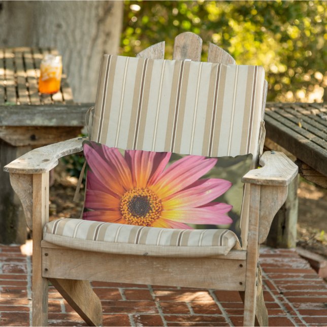 Pink Orange Daisy Floral Lumbar Patio pillow (Chair)