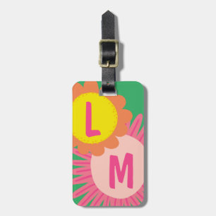 Pink Orange Daisy Flower CUSTOMIZED INITIALS Luggage Tag