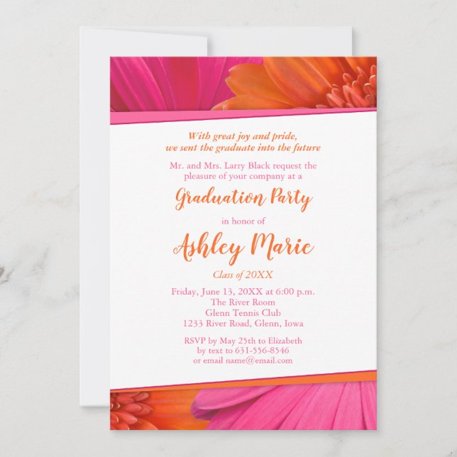 Pink Orange Daisy Graduation Party Invitation (Front)