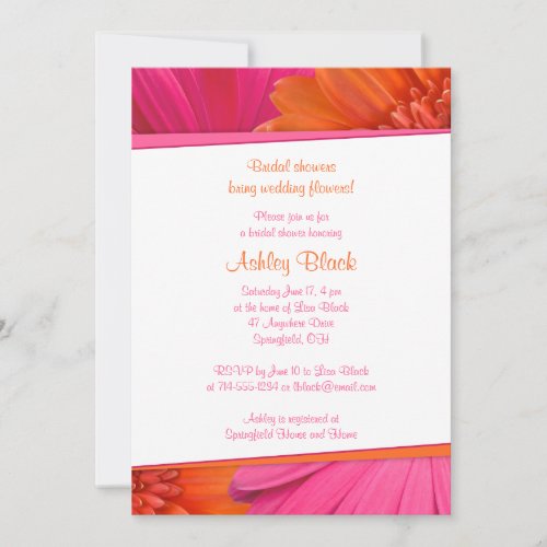 Pink Orange Daisy Wedding Bridal Shower Invitation