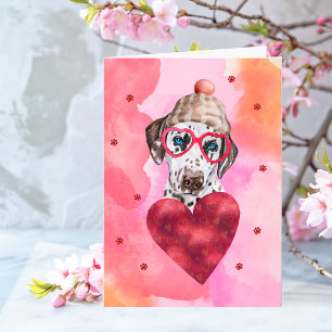 Pink Orange Dalmatian Valentine's Day Gift Dog Card