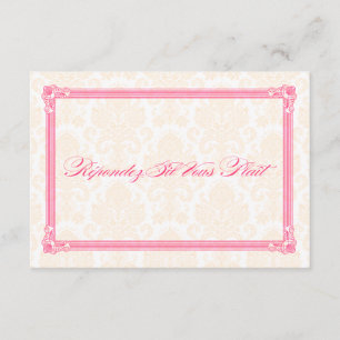 Pink & Orange Damask Poster-Style Wedding RSVP