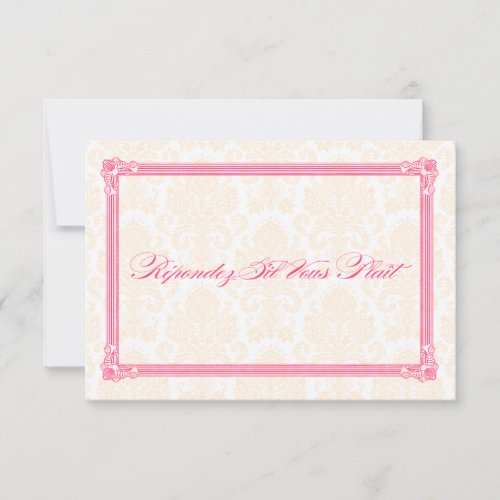 Pink &amp; Orange Damask Poster-Style Wedding RSVP