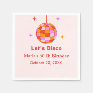 Pink Orange  Disco Ball Let's Disco Birthday Party Napkins