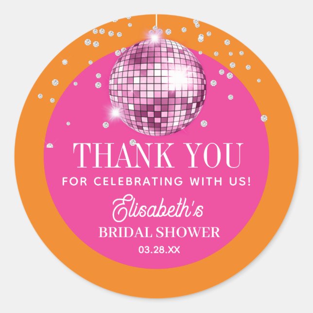 Pink Orange Disco Bride Era Bridal Shower Classic Round Sticker (Front)