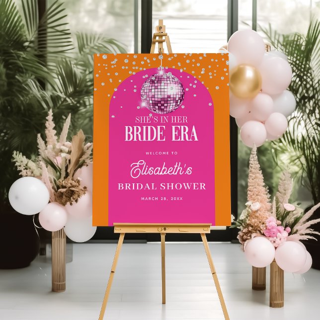 Pink Orange Disco Bride Era Bridal Shower Welcome Foam Board (Creator Uploaded)
