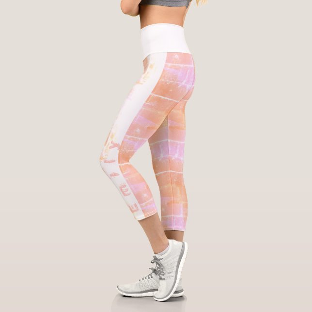 Pink Orange distressed pattern personalized Capri Leggings (Left)