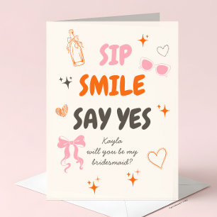 Pink + Orange Doodle Bridesmaid Proposal Card