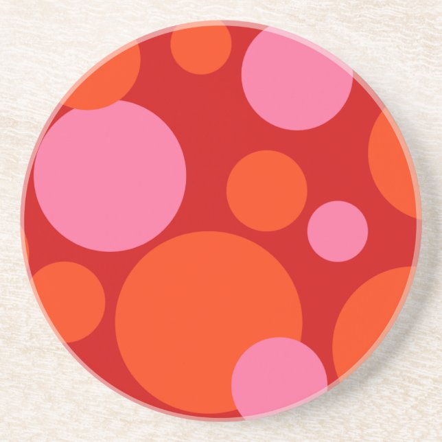 Pink & Orange Dots Sandstone Coaster (Front)