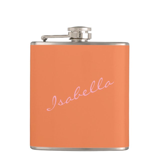 Pink Orange Elegant Script Name Wedding Party  Flask (Front)