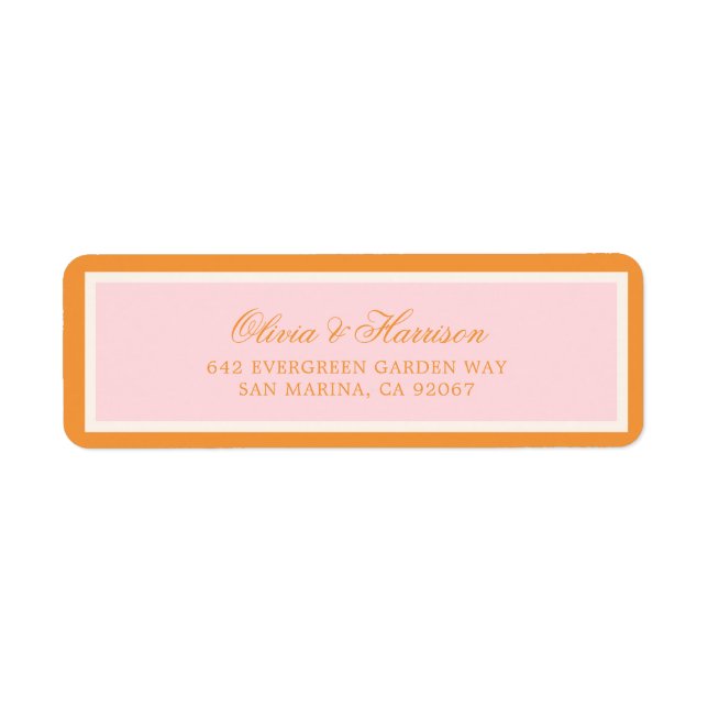Pink Orange Elegant Wedding Return Address Label (Front)