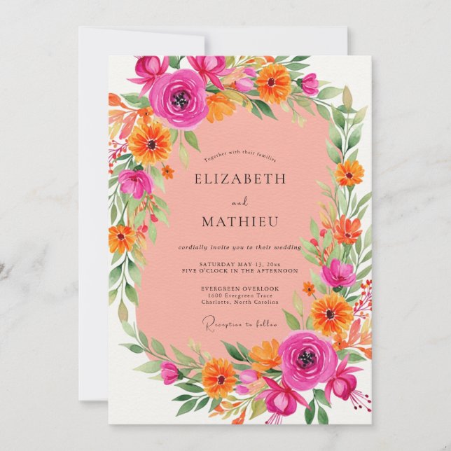 Pink Orange Energetic Summer Wedding Invitation (Front)