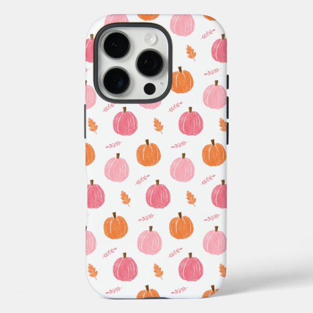 Pink Orange Fall Pumpkin Leaves Pattern Case-Mate iPhone Case (Back)