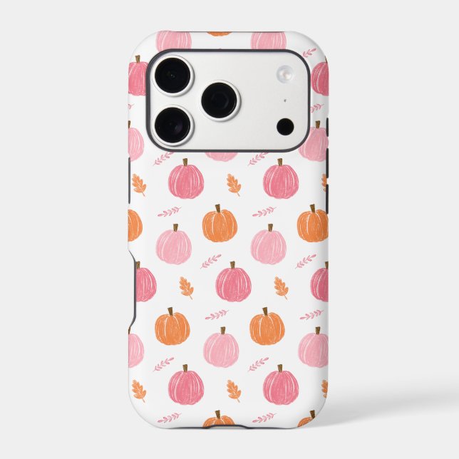 Pink Orange Fall Pumpkin Leaves Pattern Case-Mate iPhone Case (Back)