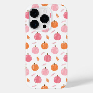 Pink Orange Fall Pumpkin Leaves Pattern Case-Mate iPhone 14 Pro Case