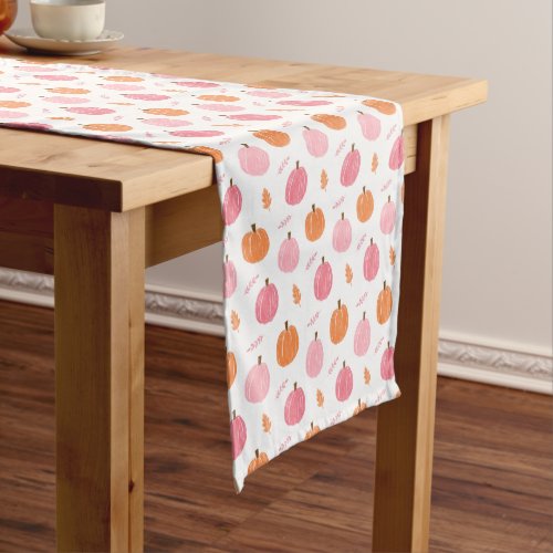 Pink Orange Fall Pumpkin Leaves Pattern Short Table Runner