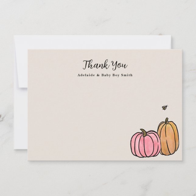 Pink Orange Fall Pumpkin Thank You Note (Front)