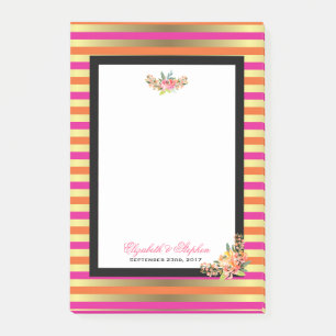 Pink, Orange & Faux Metallic Stripes w/ Florals Post-it Notes