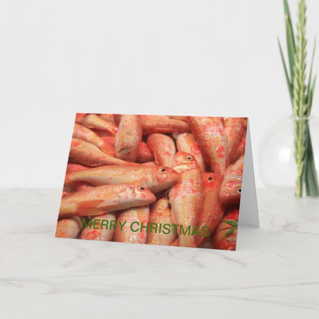 Pink/Orange Fish Merry Christmas Card (Front)