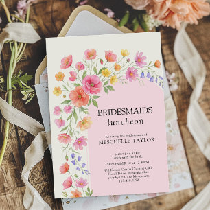 Pink Orange Floral Arch Bridesmaids Luncheon Invitation