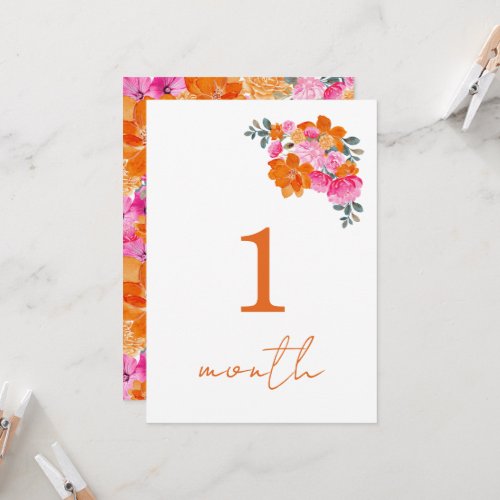 Pink Orange Floral Baby Monthly Milestone Card