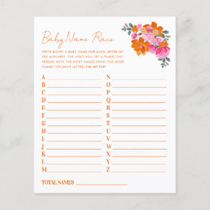 Pink Orange Floral Baby Name Race Baby Shower Game
