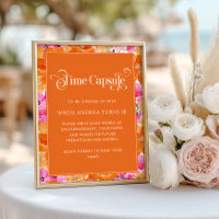 Pink Orange Floral Baby Shower Time Capsule Sign