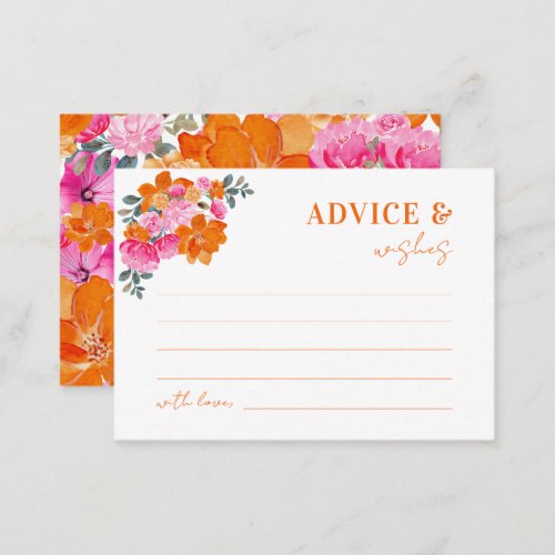 Pink Orange Floral Bridal Shower Advice and Wishes Enclosure Card
